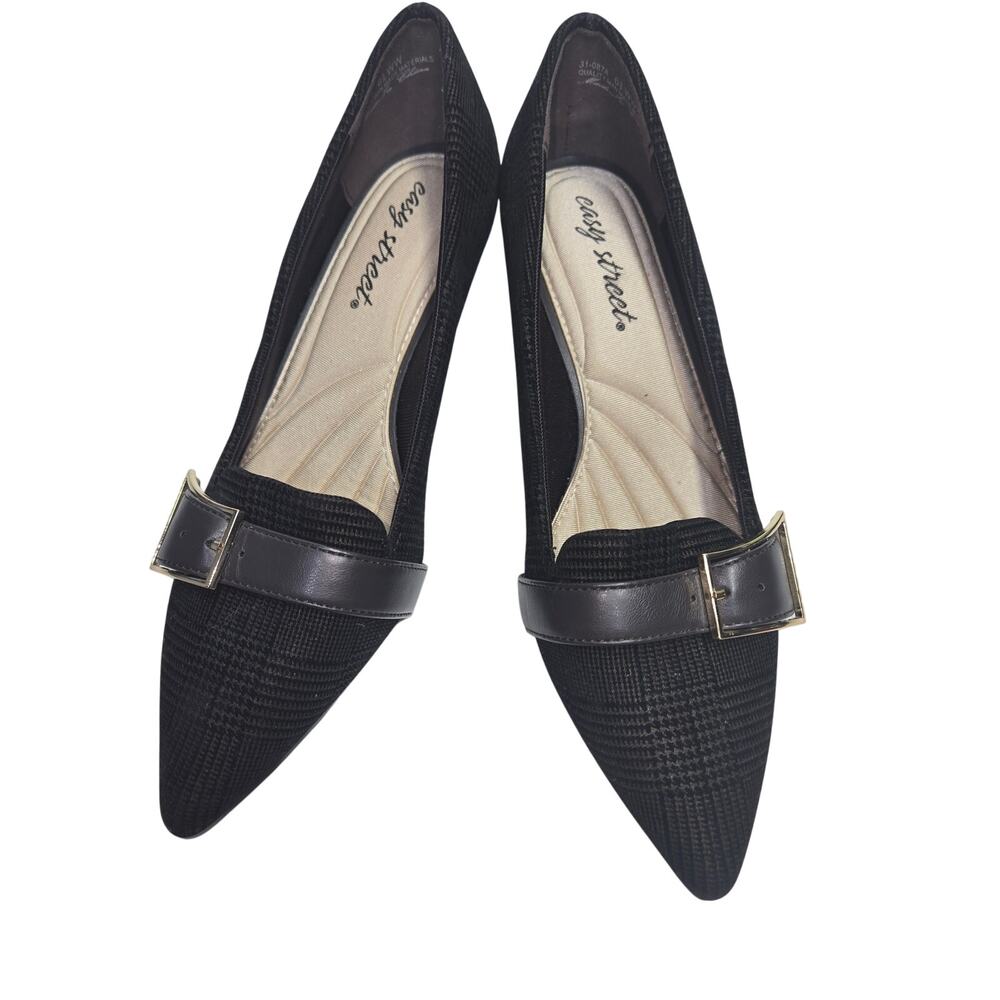 Easy Street Kitten Heels Black and Gray Plaid With Frint buckle Size 6 - Picture 3 of 4